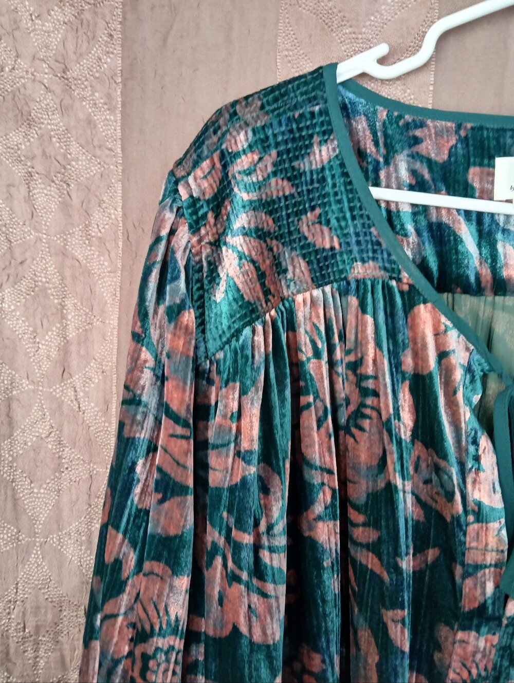 🏷️ Anthropologie Women's Top Faustine Velvet Teal Floral Peasant Plus 0458 - Picture 13 of 14